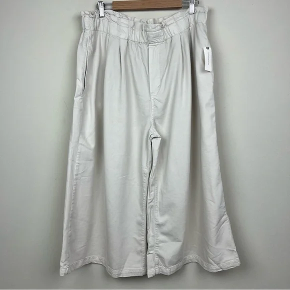 Anthropologie Pilcro High-Rise Cropped Wide Leg Paperbag Jeans Cream XL - Picture 4 of 11